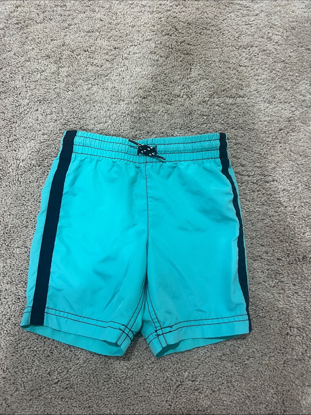 Aqua Blue Swim Shorts with Navy Side Stripes